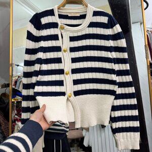 Black & Cream Stripe Cardigan Sweater